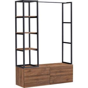 Kledingkast Egmating open kast 180x120x40 cm zwart en walnootkleurig