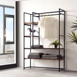 Kledingkast Horgau open kast 180x120x40 cm zwart en walnootkleurig