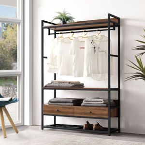 Kledingkast Isen open kast 180x120x40 cm zwart en walnootkleurig