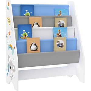 [en.casa] Kinderrek Fisterra kinderboekenkast vrijstaand met koala motief 74x62x29 cm met 4 open vakken wit grijs blauw