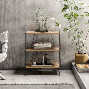 [en.casa] Bijzettafel Bamble salontafel met 2 planken hout en metaal pinpoten design industrieel en minimalistisch 46x30x76 cm houtkleurig en zwart