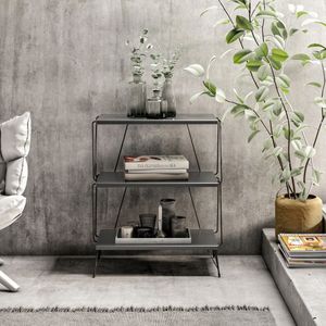 [en.casa] Bijzettafel Bamble salontafel met 2 planken hout en metaal pinpoten design industrieel en minimalistisch 46x30x76 cm antraciet en zwart