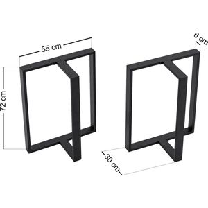 Stalen onderstel Ashby set van 2 tafelpoot 72x55x30 cm zwart