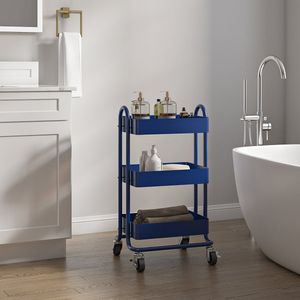 [en.casa] Keukentrolley Pyhäntä met 3 manden 78,5x46x35 cm blauw