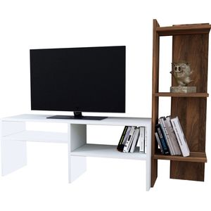 [en.casa] TV meubel Jevnaker 137x30x100 cm wit en walnootkleurig