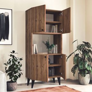 [en.casa] Houten kast Nes 135x60x32 cm zwart en eiken donker