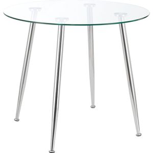 Humppila - Eettafel - Rond - Chroom en Transparant - Staal en Geharde Glas