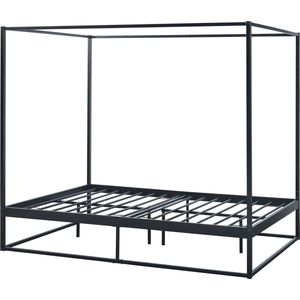 [en.casa] Hemelbed Kristianstad met bedbodem 140x200 cm zwart