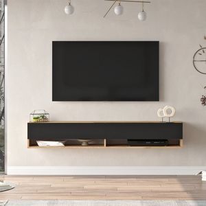 Tv-meubel Laitila 2 opbergvakken 180x31,5x29,5cm eiken en zwart