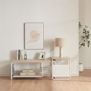 [en.casa] TV meubel met bijzettafel Dyrøy wit eikenkleurig en grijs