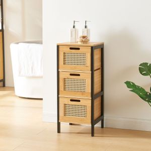 en.casa - Tervola - Commode - Zwart - Rotan Look - 4 Lades - 1 Deur