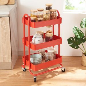 en.casa - Pyhäntä - Keukentrolley - Rood - Staal - 3 Manden