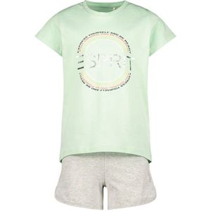 Esprit - Kledingset - Groen - T-shirt met Ronde Hals en Korte Broek met Elastische Tailleband