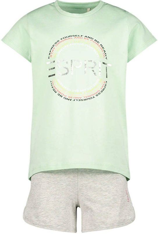 Esprit - Kledingset - Groen - T-shirt met Ronde Hals en Korte Broek met Elastische Tailleband