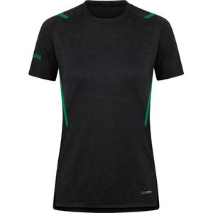 JAKO - T-Shirt Uitdaging, Dames, Zwart Gemêleerd/Sportgroen, 38