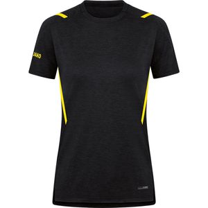 JAKO Challenge T-shirt voor dames, zwart gemêleerd/geel