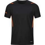 JAKO - T-Shirt Uitdaging, Uniseks-Kind, Zwart Gemêleerd/Neon Oranje, 128