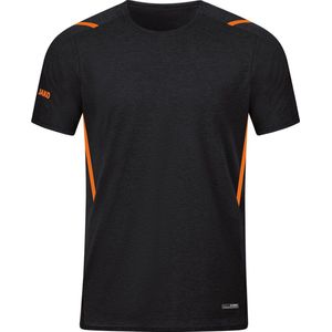 JAKO - T-Shirt Uitdaging, Uniseks-Volwassene, Zwart Gemêleerd/Neon Oranje, XXL