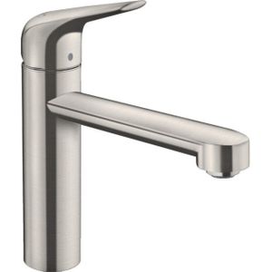 hansgrohe Keukenkraan (kraan keuken 360° draaibaar, hoge comfort uitloop 120mm, standaard aansluitingen) roestvrij staal afwerking