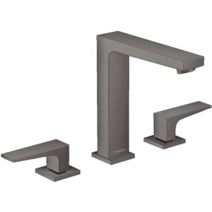 Wastafelmengkraan Metropol HansGrohe 3-Gats 160 met Rechte Greep en Push-Open Afvoer Geborsteld Zwart Chroom