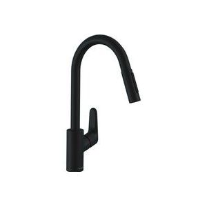 Hansgrohe Focus 1-gats keukenkraan 240 m. uittrekbare vuistdouche m. normale en douchestraal mat zwart 31815670