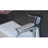 hansgrohe Talis E-kraan, badkamerkraan met uitblaashoogte 110 mm, met trekstang, waterbesparende badkamerkraan, matzwart, 1 stuk