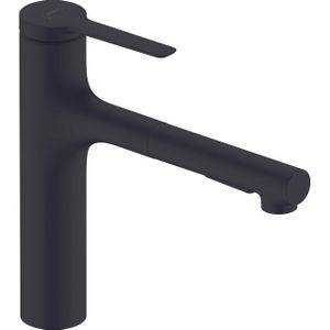 hansgrohe Zesis M33 Keukenkraan met sproeier, uittrekbaar, 2 straalsoorten, waterkraan keuken met uitloophoogte 160 mm, mengkraan keuken draaibaar, matzwart