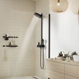 hansgrohe Pulsify S - Douchesysteem met thermostaat, regendouche (⌀ 260 mm) met douchekraan, handdouche (3 jets), doucheslang, glijstang en ronde douchekop (2 jets), mat zwart