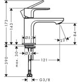 hansgrohe Rebris E Staande kraan, waterkraan voor koud water met uitloop, hoogte 80 mm, badkamerkraan waterbesparend, chroom