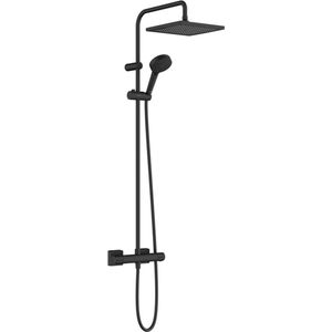 hansgrohe Douchesysteem Vernis Shape, douchekopgrootte 240 x 240 mm, doucheset met thermostaat, douchekop, slang, douchestang, regendouche met 1 straalsoort, verstelbaar, matzwart