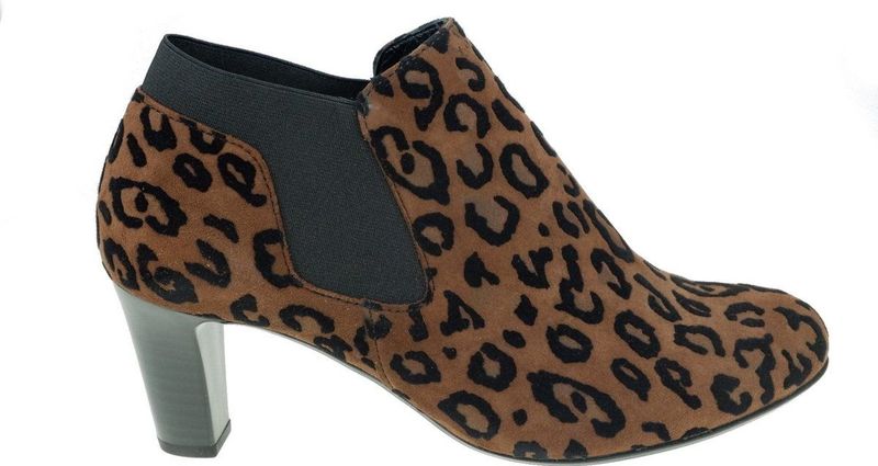 Gabor - Trendy Enkellaars - Bruin - Suède - Slip-on Ontwerp - Luipaardprint