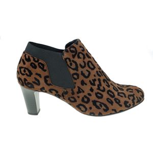 Gabor - Trendy Enkellaars - Bruin - Suède - Slip-on Ontwerp - Luipaardprint