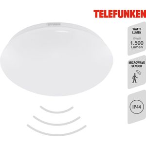 Telefunken - Led-plafondlamp met bewegingsmelder, plafondlamp met daglichtsensor, lichtkleur neutraal wit, 15 watt, 1500 lumen, wit, Ø 27,8 cm