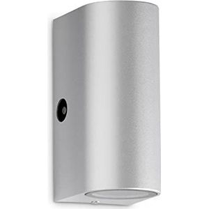 TELEFUNKEN - LED buitenlamp IP44, buitenwandlamp, schemeringssensor, 2x GU10, 4000K, neutraal wit, zilver, 151 x 67 x 92 mm (LxBxH) 307104TF