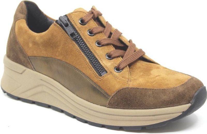 Solidus - Dames Sneakers - Bruin - Casual - Vetersluiting - Goede Grip