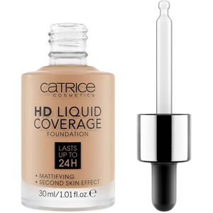 Catrice HD Liquid Coverage Foundation, nr. 050, nude, langdurig, matterend, mat, voor onzuivere huid, veganistisch, olievrij, waterbestendig, zonder alcohol, per stuk verpakt (30 ml)