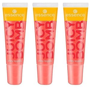 Essence JUICY BOMB Shiny lipgloss, nr. 103, oranje, glanzend, stralend fris, glinsterend, veganistisch, zonder alcohol, zonder parabenen, zonder microplastic deeltjes, verpakking van 3 stuks (3 x 10