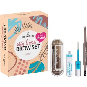 Essence Easy & Wow Brow Set Light voor wenkbrauwen, acetonvrij, veganistisch, zonder plastic microdeeltjes, geurvrij, 3 stuks