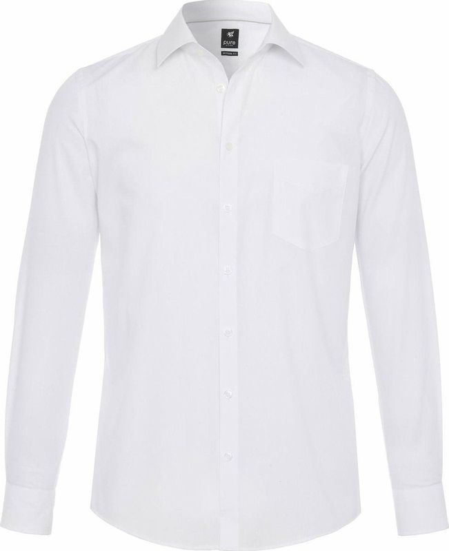 Pure - Overhemd - Wit - Lange Mouw - 100% Katoen - Kent Kraag - Poplin