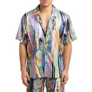 Carlo Colucci - C5081 - Shirt - Petrol Multicolor - 97% Polyester/3% Elasthan