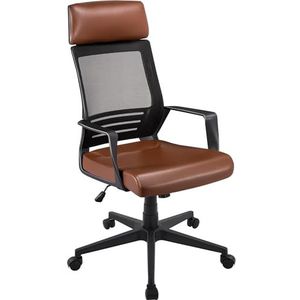 Yaheetech Bureaustoel, ergonomische bureaustoel, draaistoel met hoofdsteun, computerstoel van kunstleer, draaistoel met hoge rugleuning, in hoogte verstelbaar, mesh bekleding