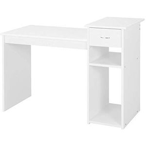 Yaheetech Schrijftafel computertafel 112 x 50 x 82 cm, bureau met lade, werktafel 2 legplanken van MDF, pc-tafel in wit