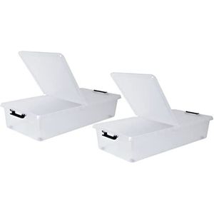 2x Aufbewahrungsbox 52L Set Deckel Kunststoffbox Stapelbox Lager Regal Box klar