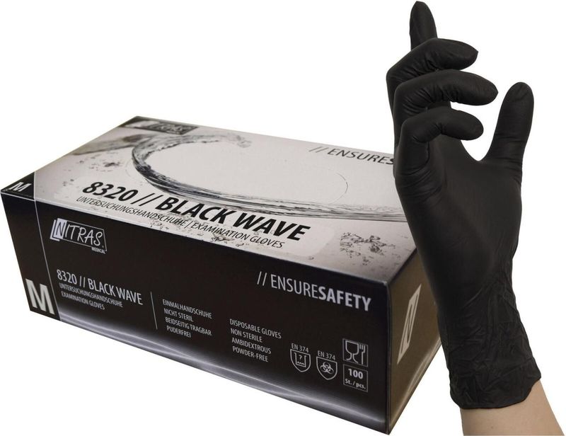 NITRAS - BLACK WAVE - Wegwerphandschoenen - Zwart - Nitril - 100 per doos