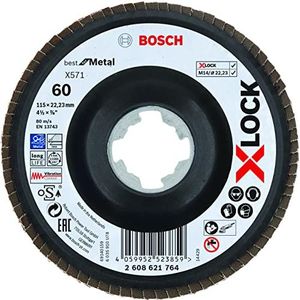 Bosch 1x PRO Metal X571 lamellenschuurschijf, schuine versie voor X-Lock (voor Staal, Roestvrij staal, Ø 115 mm, Korrel 60, Professional Accessoires Kleine haakse slijper)