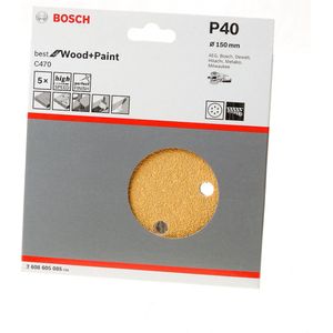 Bosch Professional 5x Expert C470 schuurpapier met 6 gaten (voor Hardhout, Verf op hout, Ø 150 mm, Korrel 40, accessoires Excenterschuurmachine)