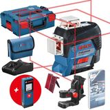 Bosch Professional lijnlaser GLL 3-80 C + afstandsmeter GLM 20 (1x accu 12 V, rode laser, met appfunctie, werkbereik: max. 30 m, in L-BOXX)