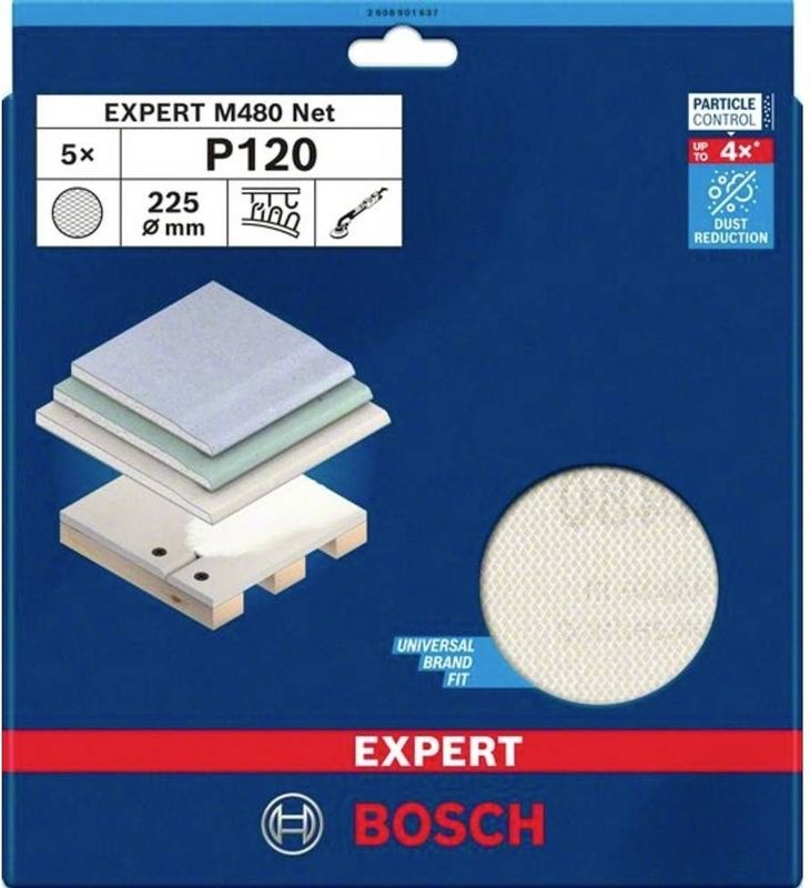 Bosch - Expert M480 - Schuurnet - Korrelgrootte 120 - Ø 225 mm - 5 Stuks