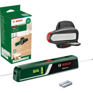 Bosch laser waterpas EasyLevel met wandhouder (laserlijn voor flexibel uitlijnen op muren en laserpunt voor gemakkelijk overbrengen van hoogte, in kartonnen doos)
