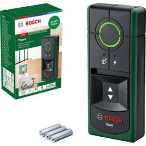 Bosch detector Truvo van de 2e generatie (eenvoudige bediening met één knop, makkelijk detecteren van spanningvoerende leidingen en metaal, muurscanner tot 70 mm, in kartonnen doos)